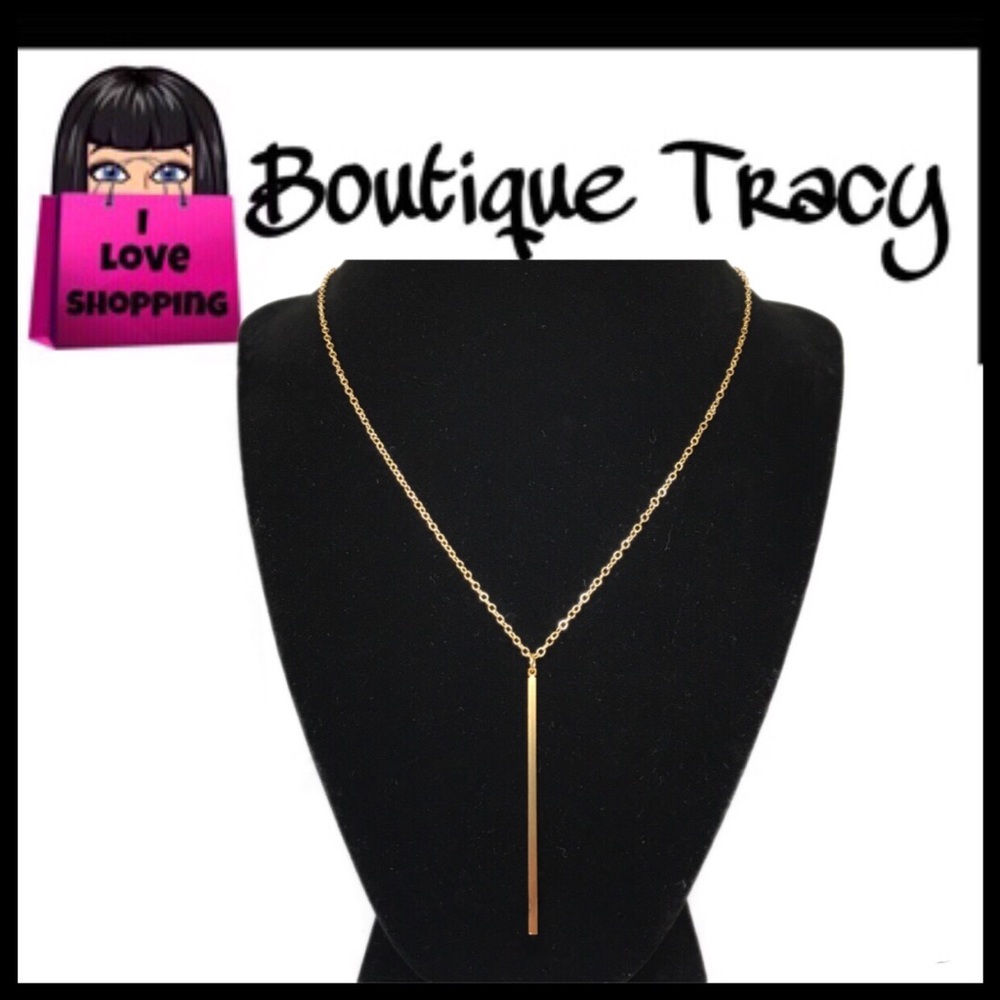 NEW Gold Boho Minimalist Long Bar Lariat Necklace